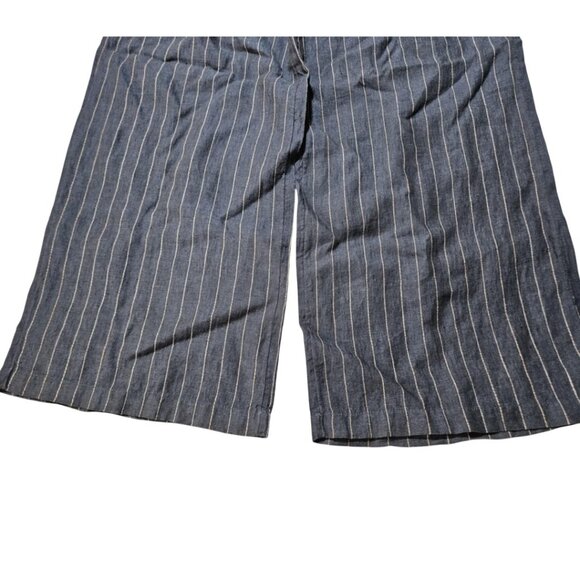 H Halston Womens Size 4 Blue Pinstripe High Rise Wide Leg 100% Linen Pants - Picture 6 of 6